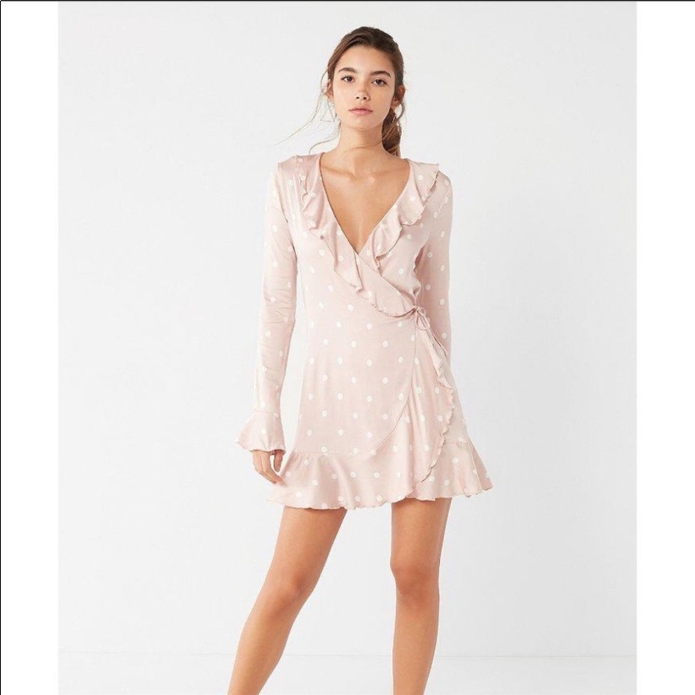 Urban Outfitters Pink Polka Dot Mini Wrap Dress